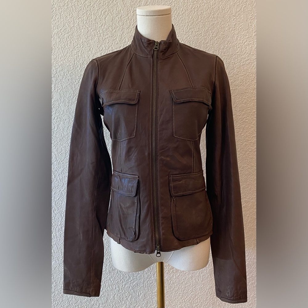 Joie dark brown leather jacket women’s XS